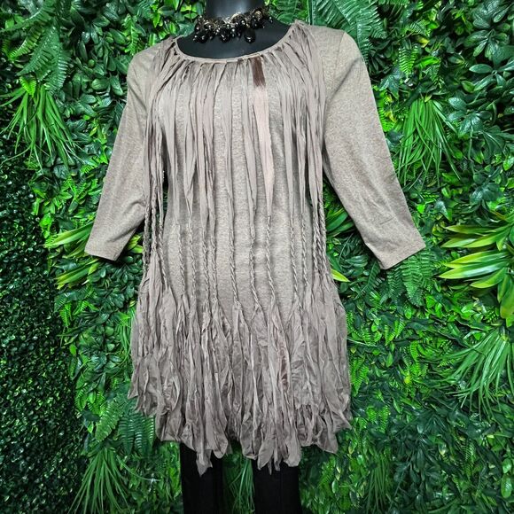 Women Tops Small Brown Braided Fringe Tasseled Accent Blouse KLOSET THERAPY 1601 - Picture 9 of 11
